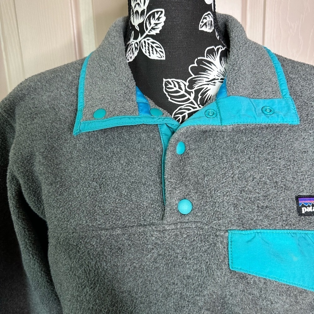 Patagonia Synchilla Snap-T Pullover Womens XS Grey Turquoise Good Fleece Jacket - Picture 3 of 10